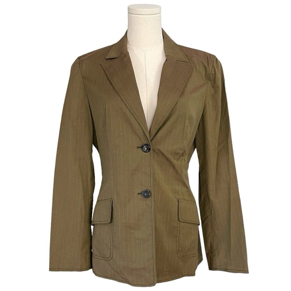 Piazza Sempione Womens Italian Blazer Sz M Office Siren Green‎ Pinstripe Modern